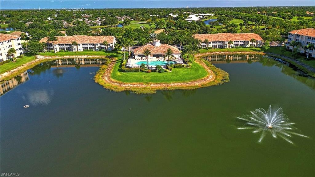 Aerial view of the community pool and clubhouse