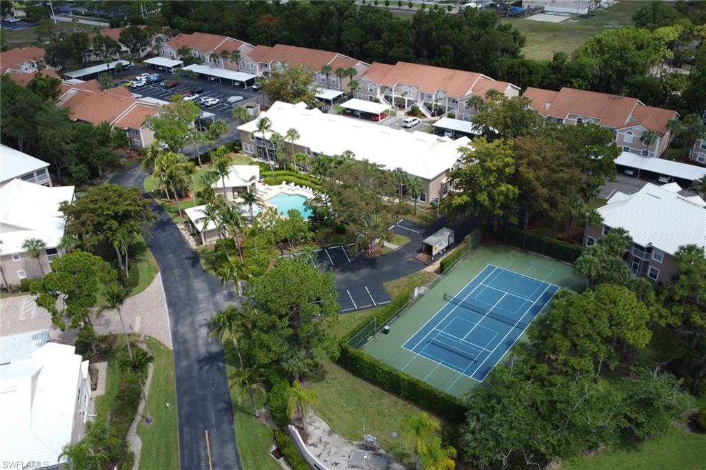 Aerial view of pool and tennis court in Bermuda Isles