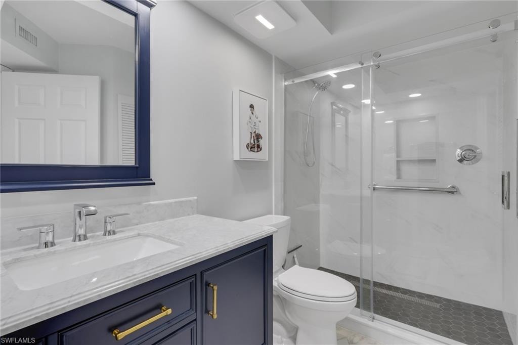 Recently remodeled with new countertops, shower stall and fixtures