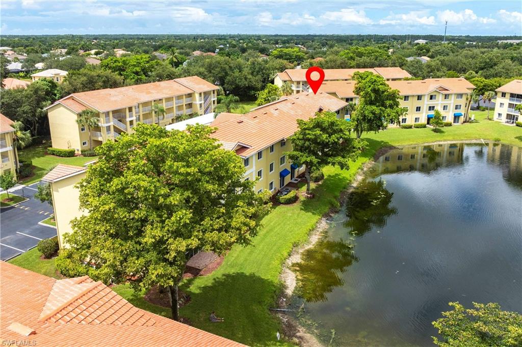 Bird's eye view of a nearby body of water