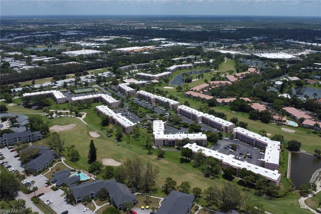 Aerial perspective showcasing a community of multi-story residential buildings
