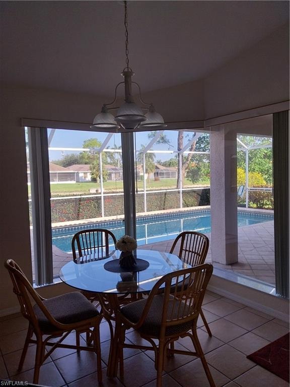 View of tiled dining space