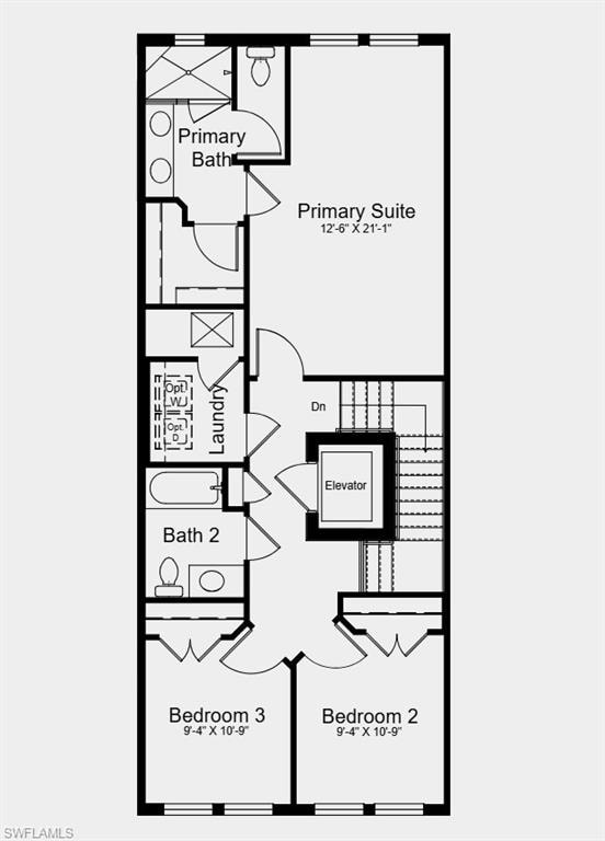 Upper Level Floor Plan - Additional Highlights Include: Cafe appliance package, front load washer and dryer, refrigerator, and oak stair treads and painted risers