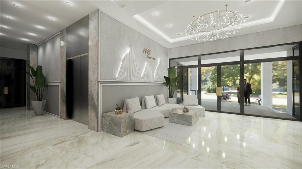 Building lobby with recessed lighting