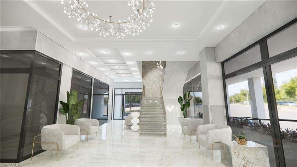 Community lobby with recessed lighting and stairs