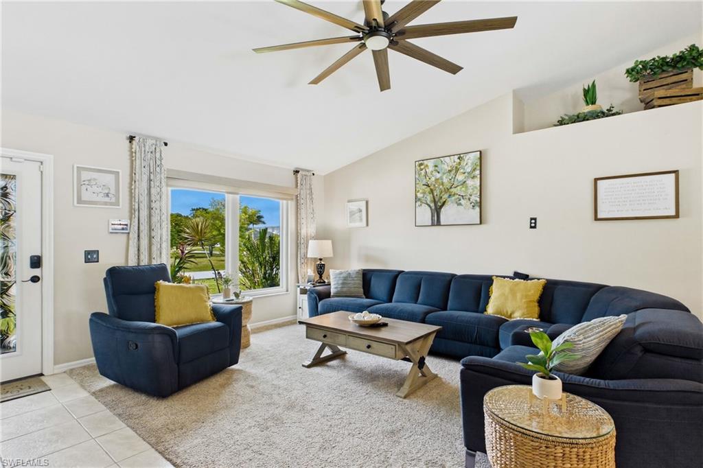 Vaulted ceilings and an open floor plan enhance the home's airy, comfortable atmosphere.