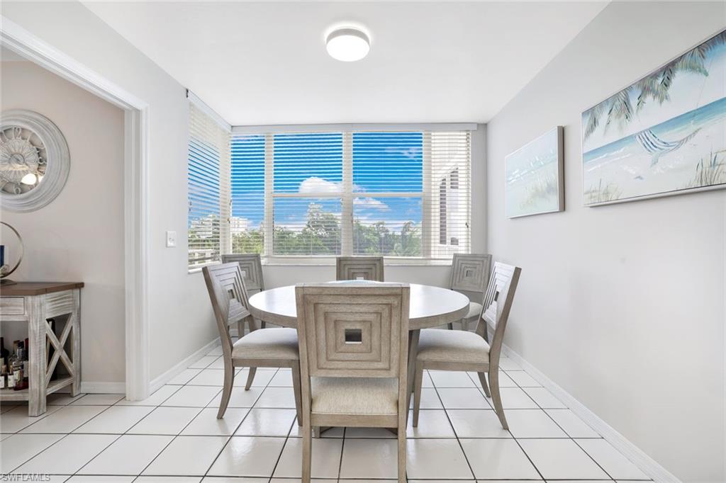 View of tiled dining space