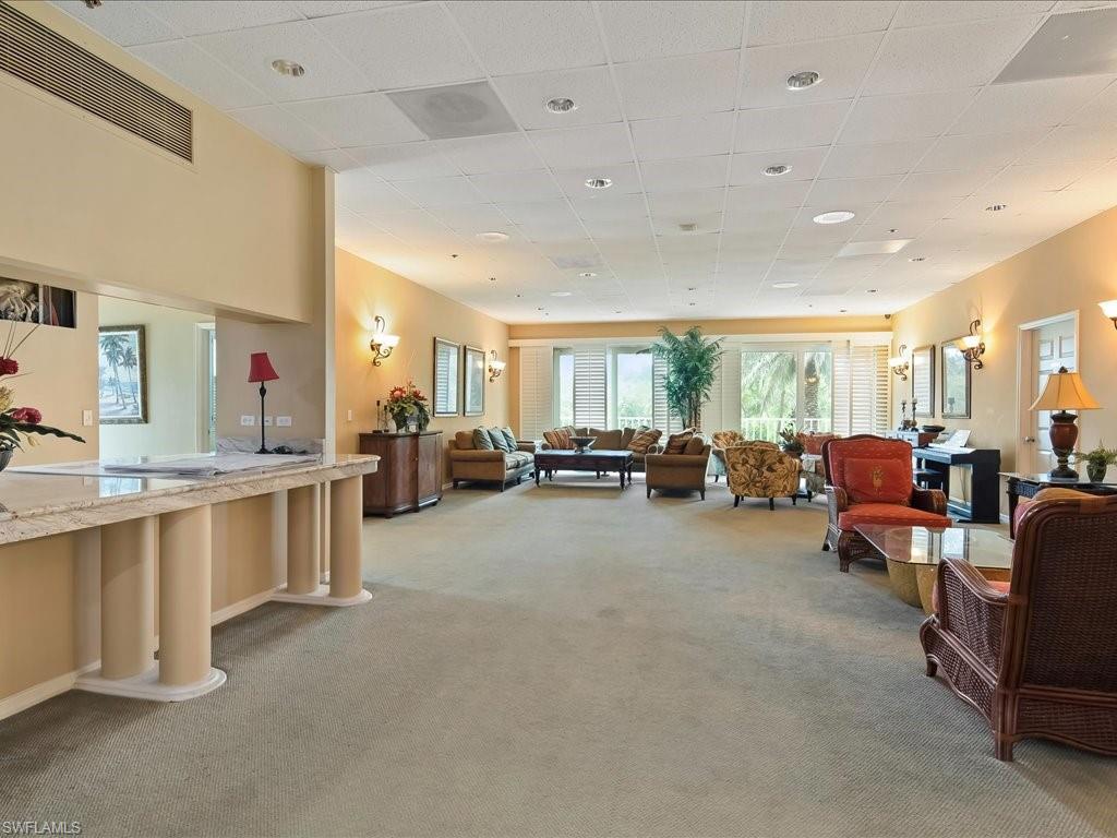 Building lobby with a paneled ceiling