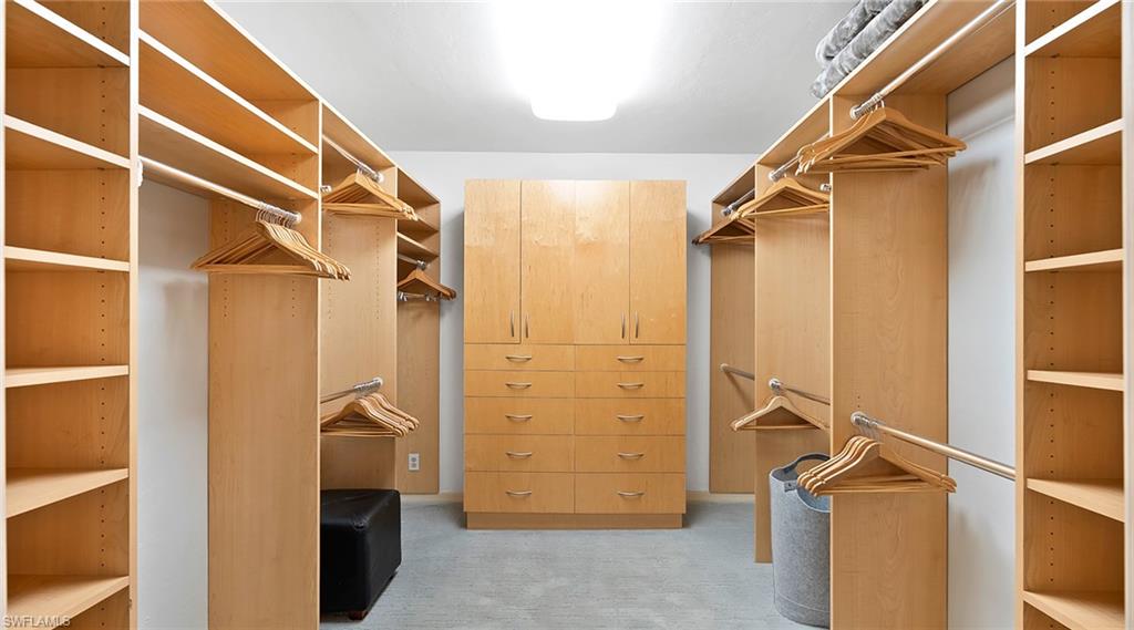 Spacious closet with light colored carpet