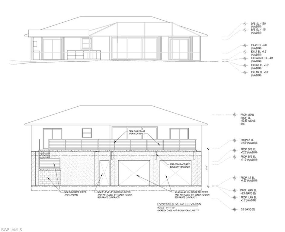 Drawings of Back of Home-top picture is existing home, bottom picture is back of home elevated.