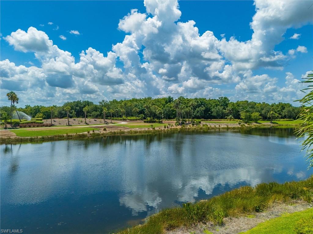 Expansive lakefront setting with natural landscaping and tropical foliage
