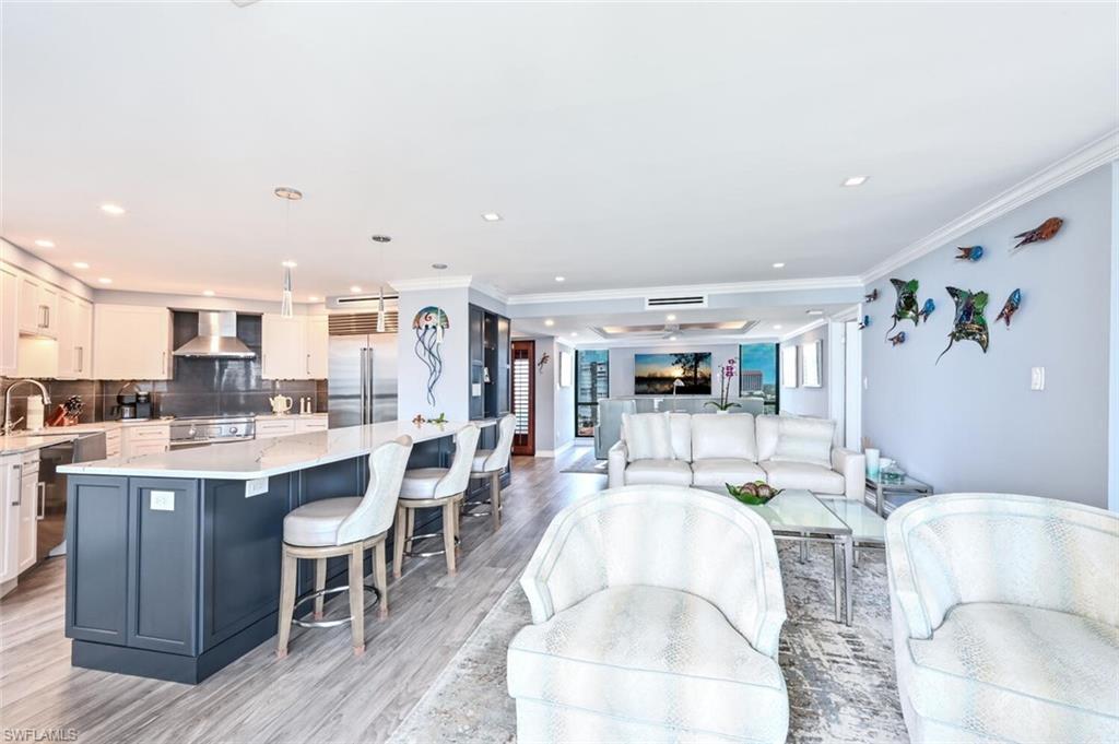 Custom kitchen with bar stool seating for 6.