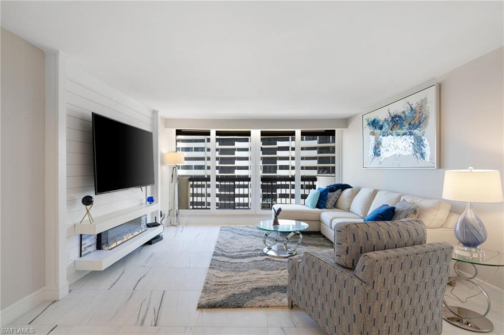 View of tiled living room