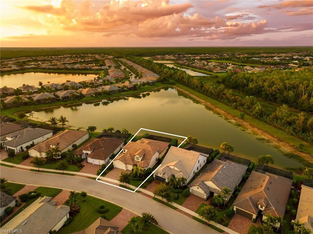 Aerial perspective highlighting the property's prime waterfront location