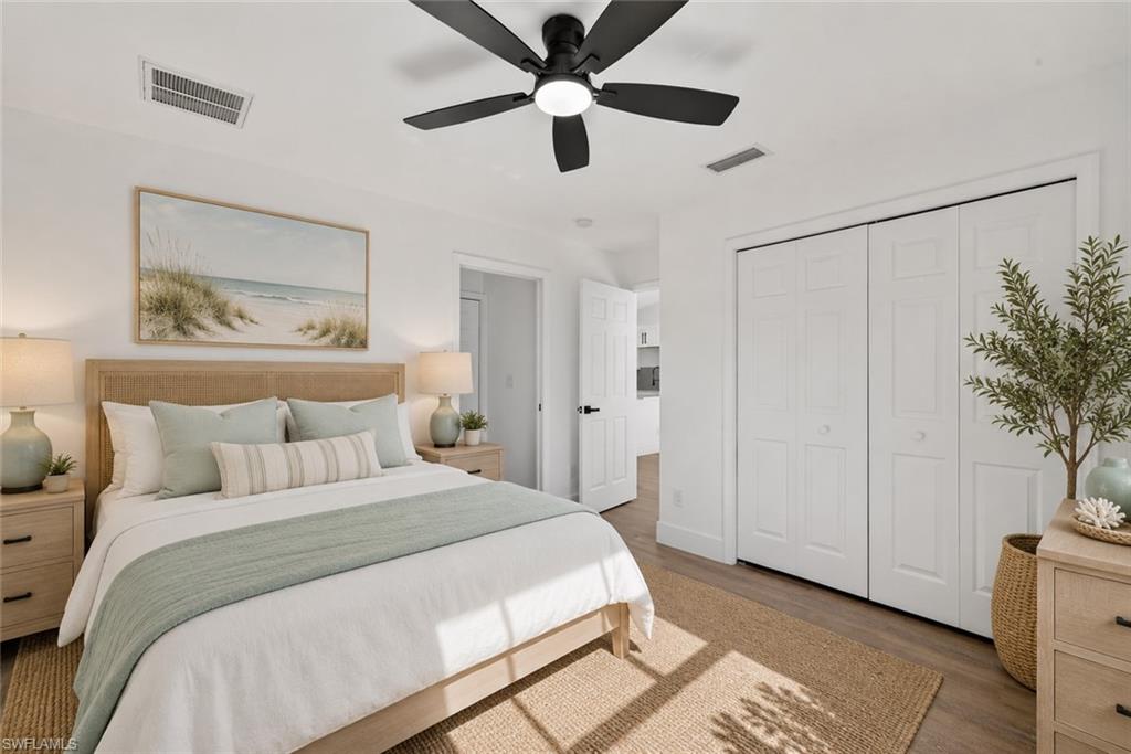 Primary Bedroom with Vaulted Ceilings and. new Modern Fan