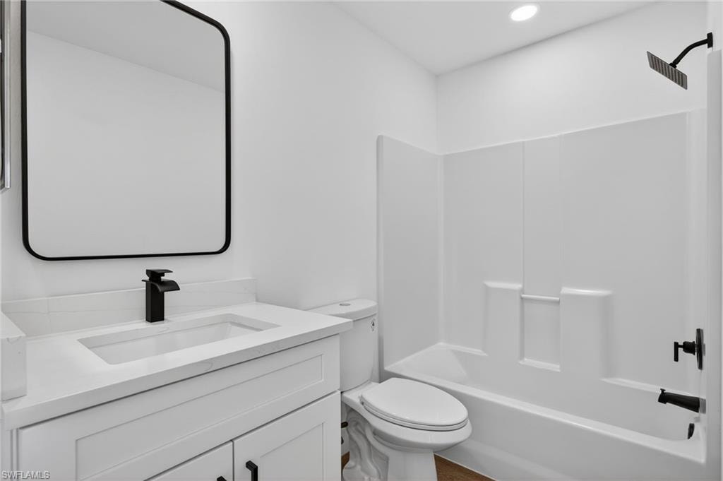 Guest Bathroom with Shaker Vanity, Quartz, Maintenance Free Shower
