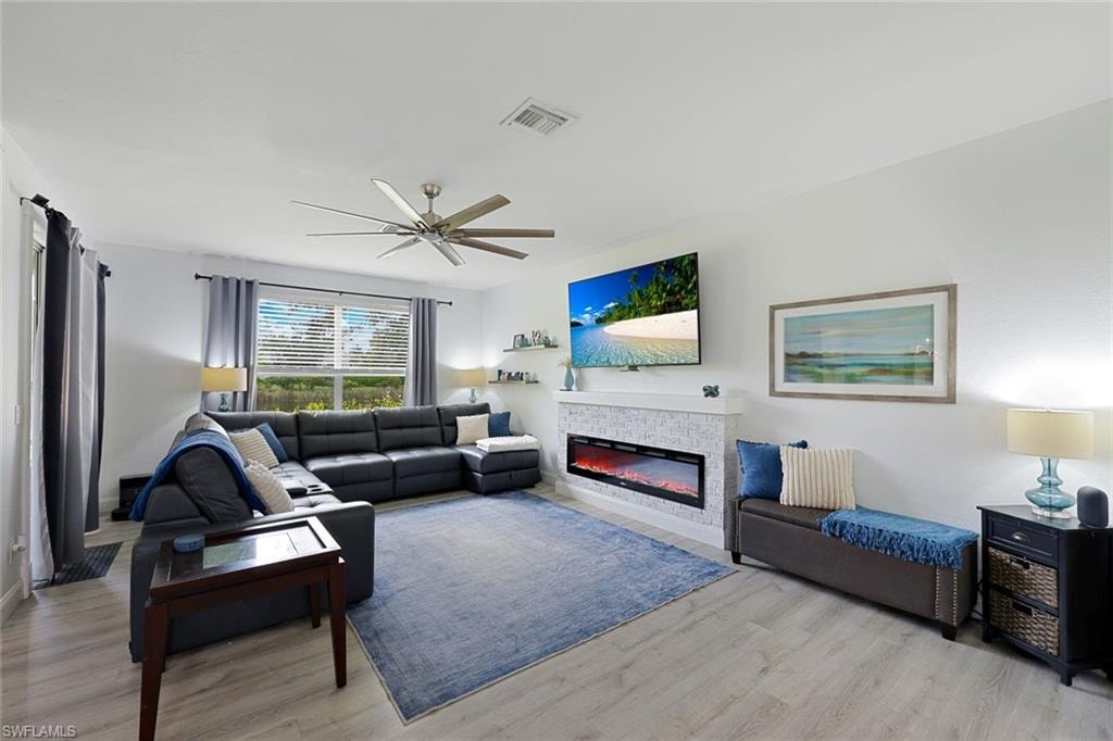 Large Living Room with 72' Linear Fireplace