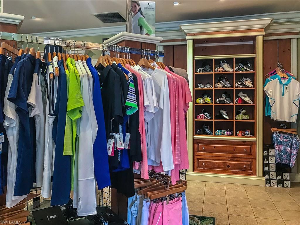 Curated golf apparel and gear displayed in the community's pro shop.