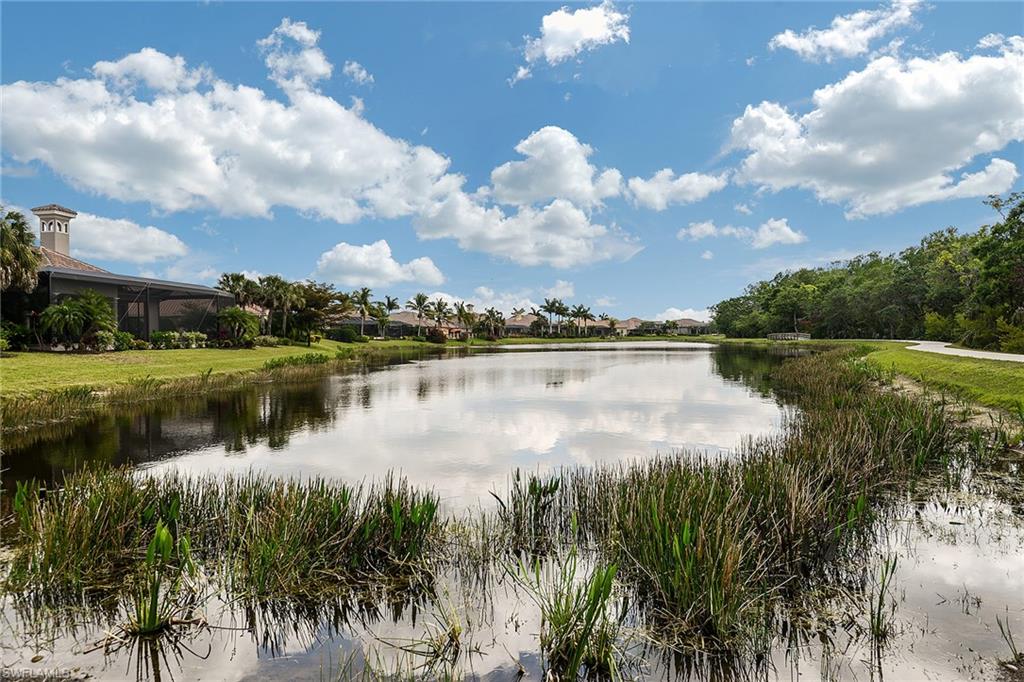 A wide lake edged with native grasses, part of Verandah's natural water features.