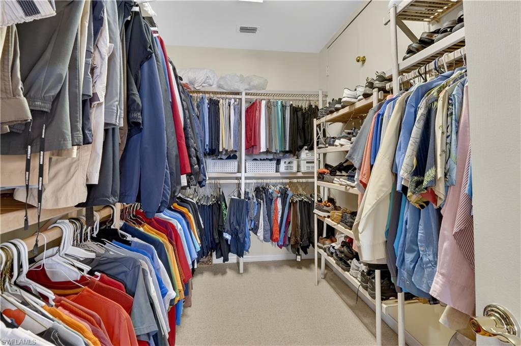 Walk in closet with light carpet