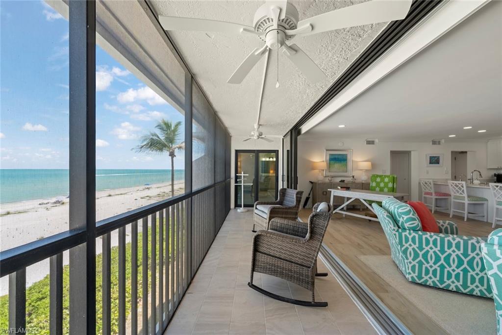 Screened lanai offering expansive beachfront water views