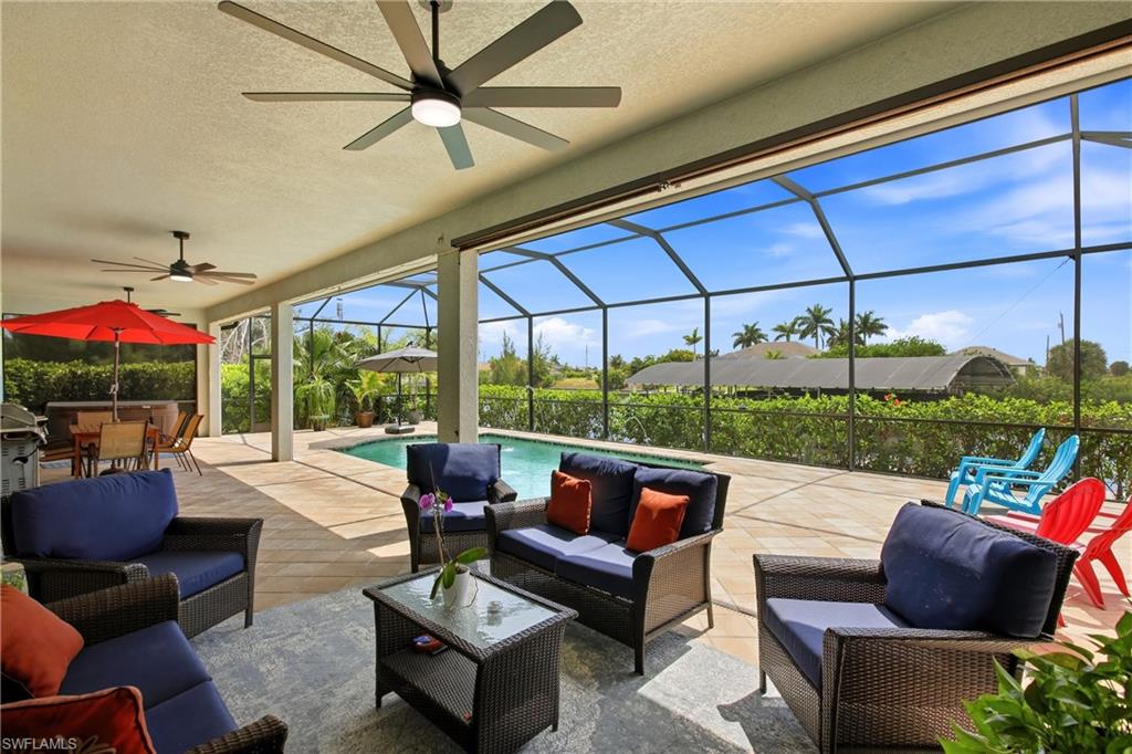 Patio with fabric shades up