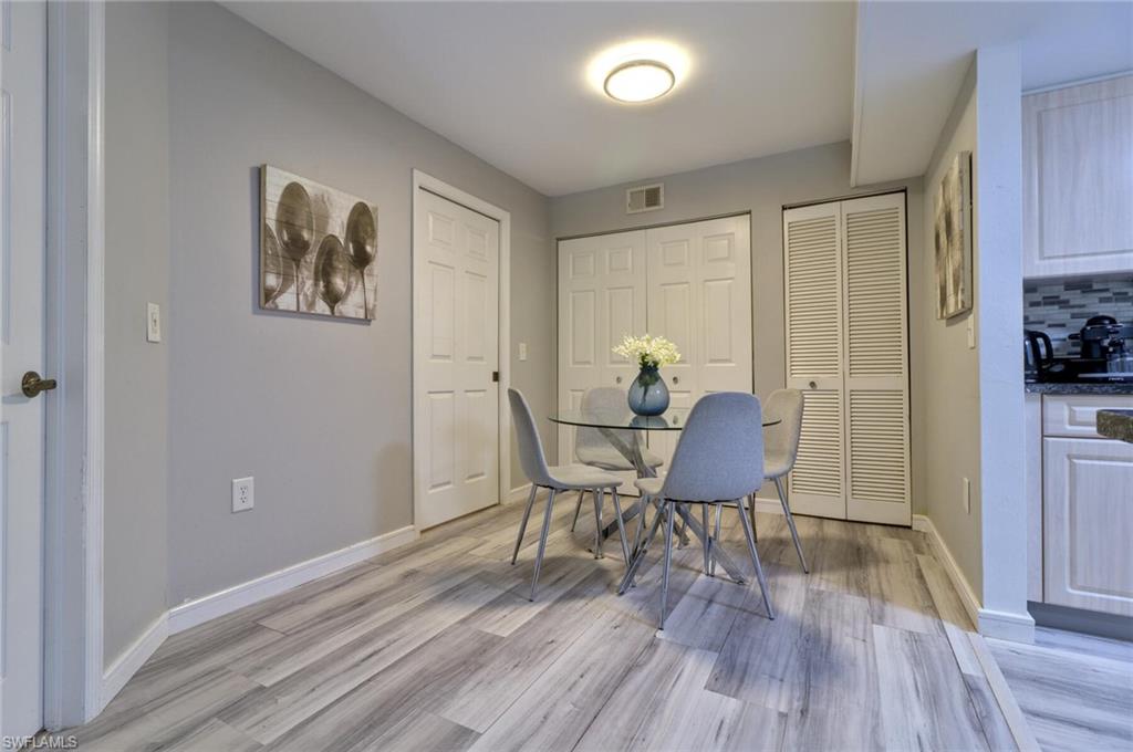 Dining room with light wood-type flooring