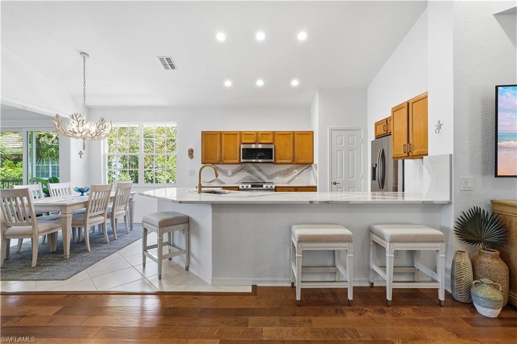 View of kitchen from living area.