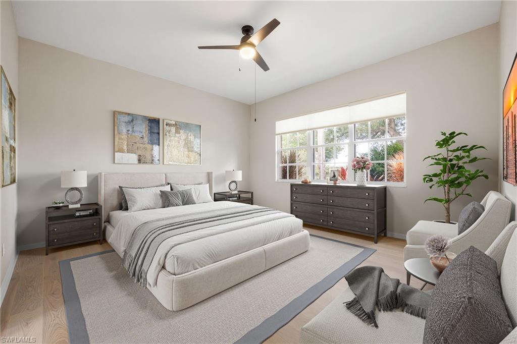Virtually Staged. This is a grand size room able to accomodate a King bed and extra furniture.