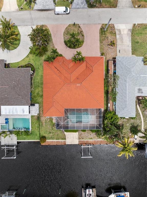 Drone / aerial view of a pool