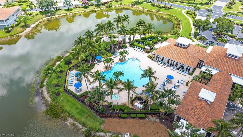 Resort-style pool area featuring a freeform swimming pool, integrated spa, and surrounding lounge seating