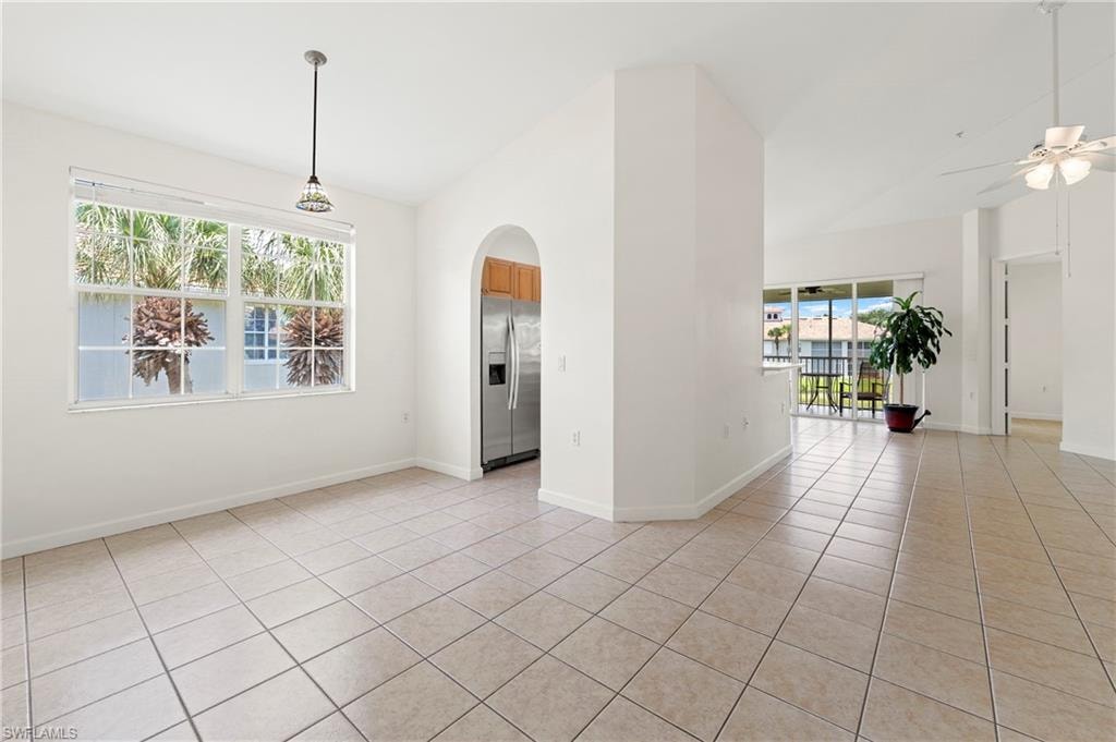 Spacious interior featuring tile flooring throughout