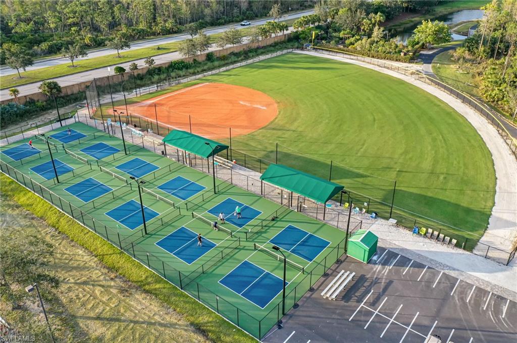12 pickle ball courts and a softball  field