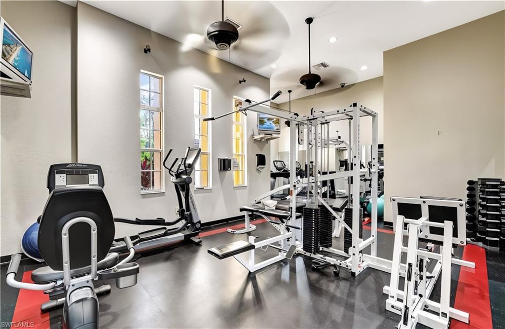 Exercise room with recessed lighting