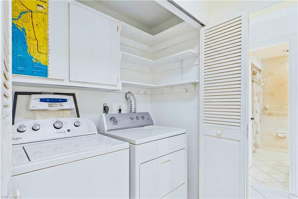 A full-sized washer and dryer are conveniently tucked inside the unit.