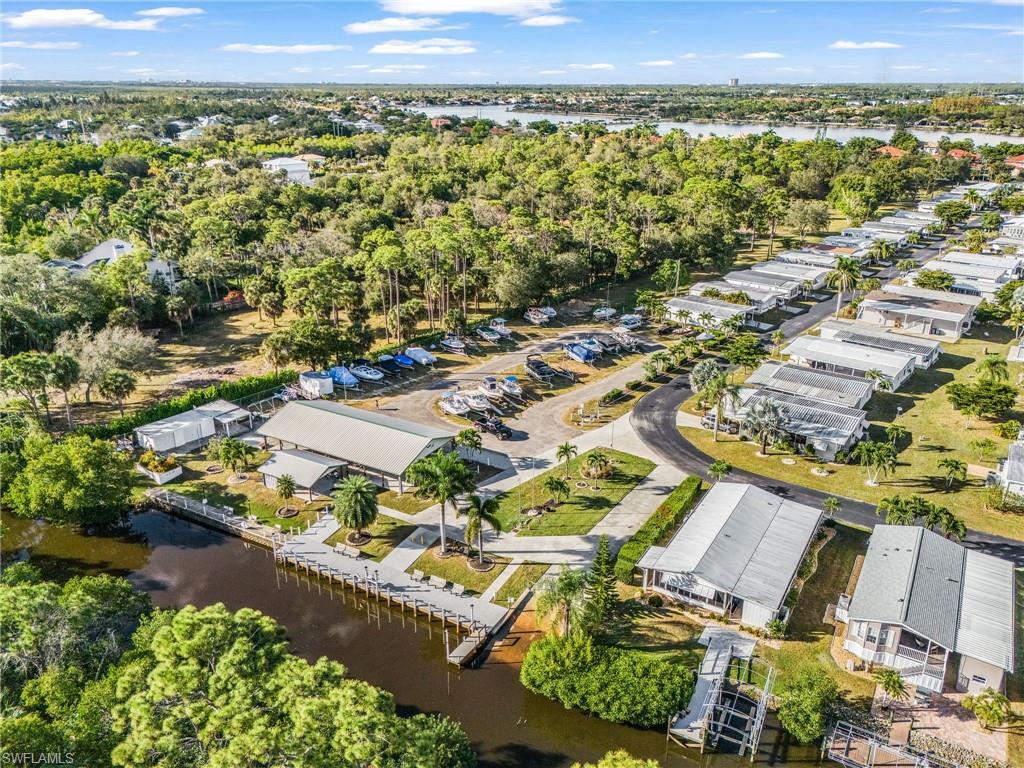 Waterfront community with extensive boat storage, multiple docks, and direct water access