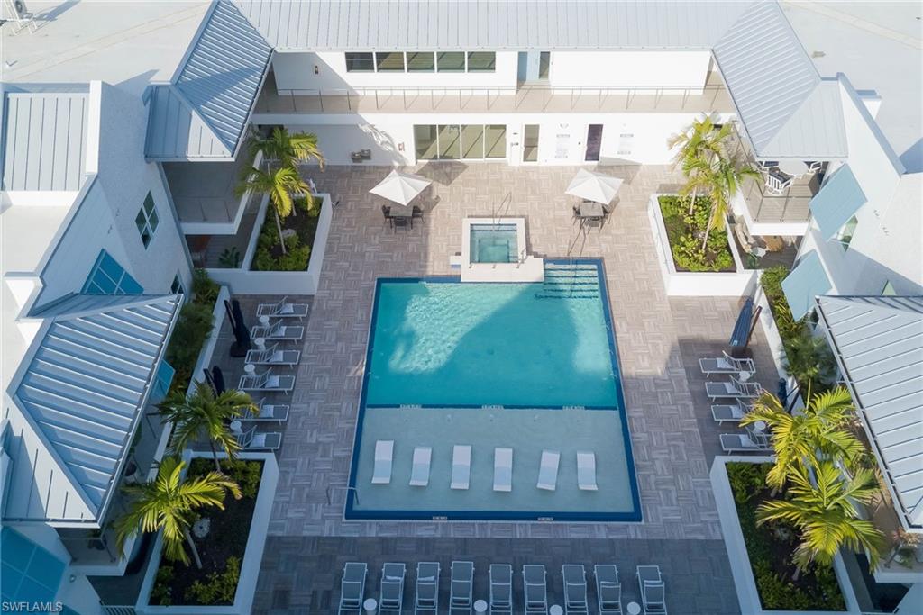 Drone / aerial view of a pool area