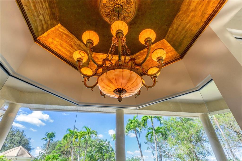 Exterior details featuring an inviting chandelier