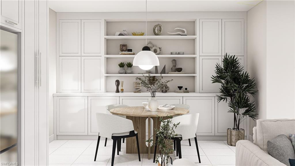 Dining room featuring light tile patterned floors