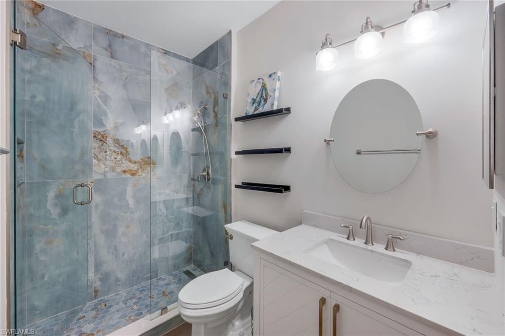 Updated stylish guest bathroom.