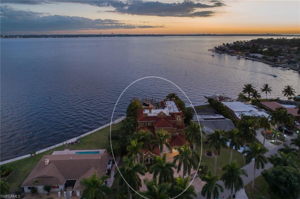 Aerial view of house on river