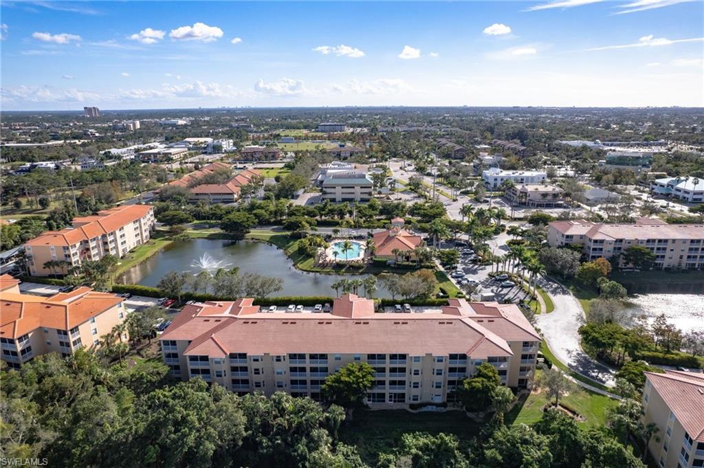 Aerial perspective showcasing a multi-building residential complex