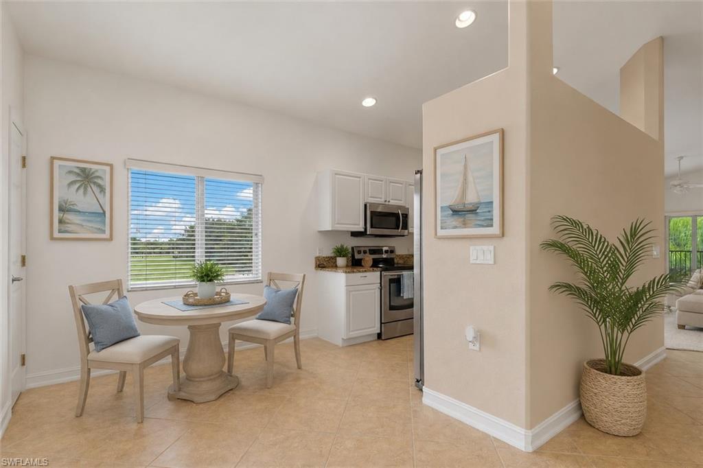 Virtual Staged View from entry, breakfast nook