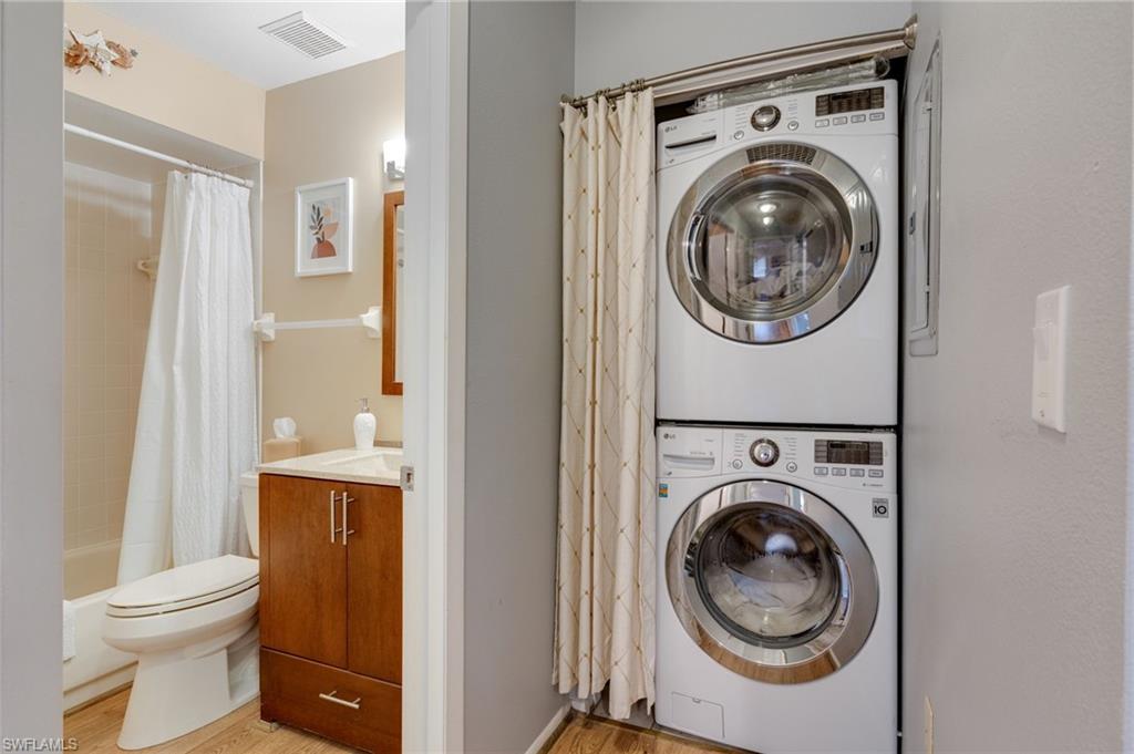 Full-size stacked washer and dryer appliances