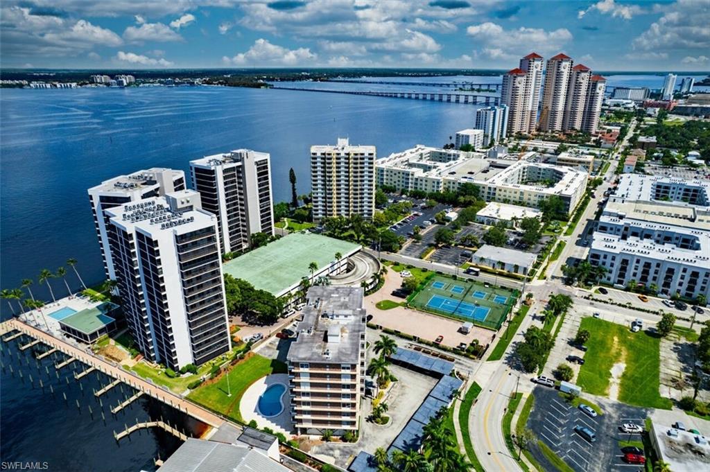View of urban area featuring a view of the Caloosahatche and the bridges