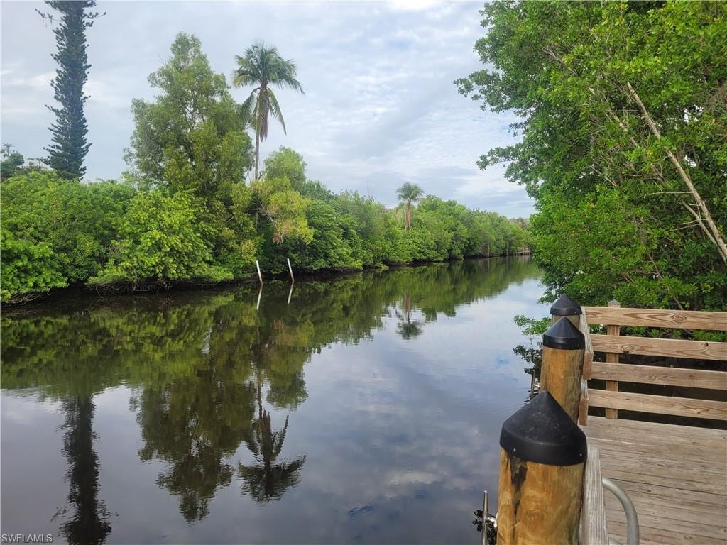 Water view with a heavily wooded area