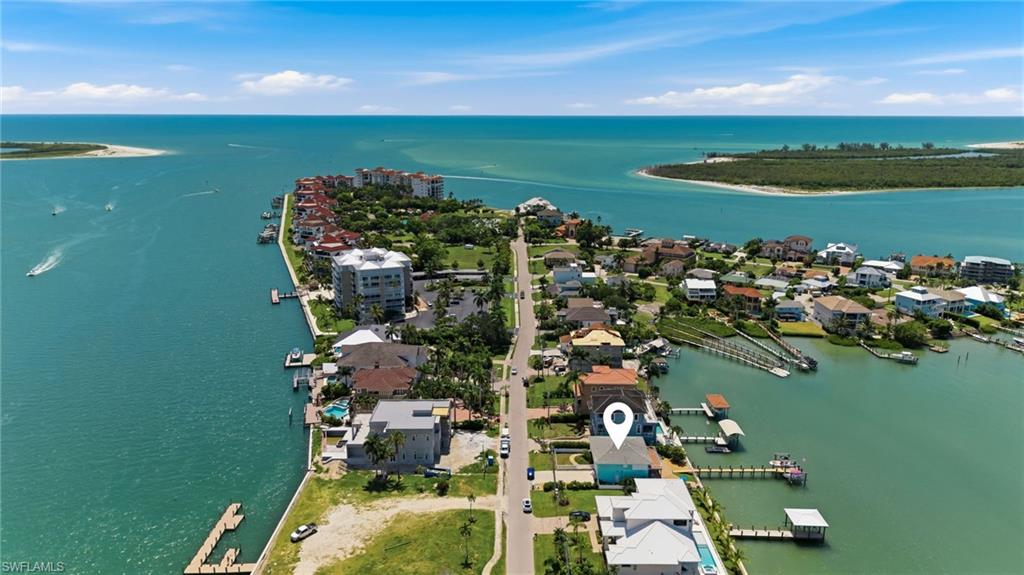 Aerial view out to the Gulf with Marco Island to the left and Keewaydin to the right