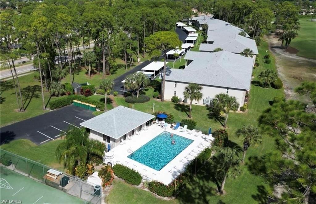 Drone / aerial view of a pool