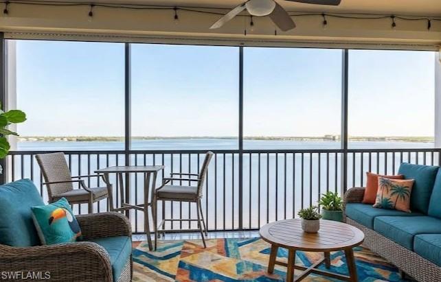 Expansive screened-in balcony with expansive river view