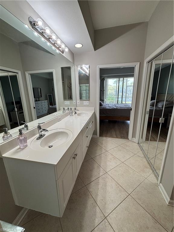 Double vanity featuring an integrated countertop and two undermount sinks